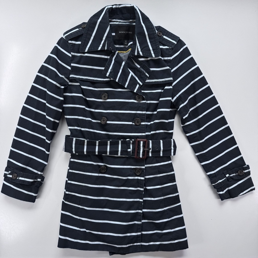 BANANA REPUBLIC Over Coat Women XS Striped Belted Double Breasted Lined Jacket